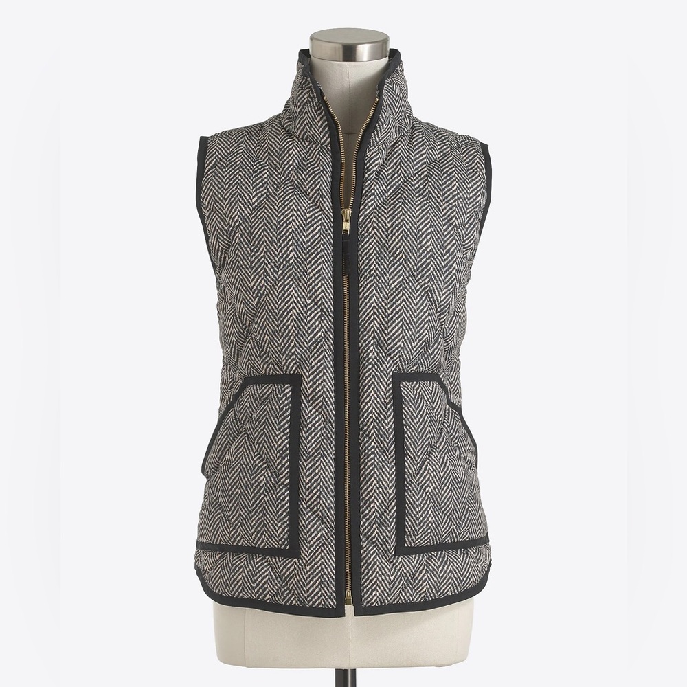 J Crew Herringbone Puffer Down Vest Sz XS